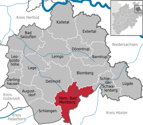 Poziția orașului Horn-Bad Meinberg pe harta districtului Lippe