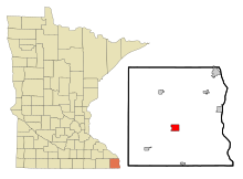 Houston megye Minnesota Beépített és be nem épített területek Caledonia Highlighted.svg