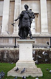 1686 statue of James II by Peter Van Dievoet in Trafalgar Square, London James II statue 1.jpg