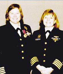 Captain Jane Skiles O'Dea, USN (ret). Pictured with her is her flight school classmate Captain Rosemary Bryant Mariner to her left. JaneOdea.jpg