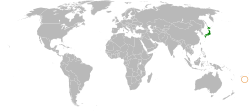 JapanとTongaの位置を示した地図