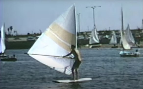 Jim Drake, windsurfing for the first time (movie)                                              May 21, 1967 Marina del Rey, California