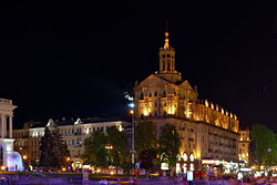 illuminated building at night