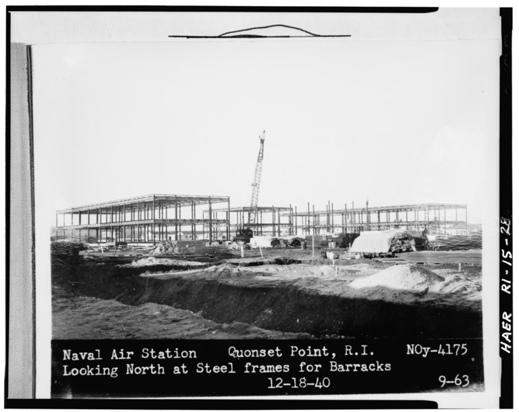 File:LOOKING NORTH AT STEEL FRAMEWORK FOR ENLISTED BARRACKS (BLDGS. 41-54). USN PHOTO, DECEMBER 18, 1940. - Quonset Point Naval Air Station, Roger Williams Way, North Kingstown, HAER RI,5-KINGN,6-28.tif