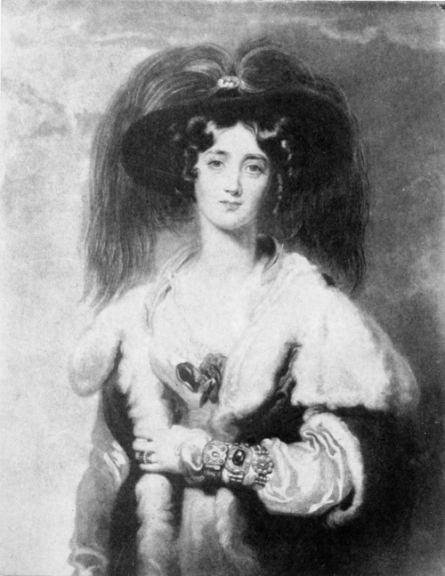 black and white copy of a painting by Lawrence of Julia Peel, wife of Robert Peel, 2nd baronet
