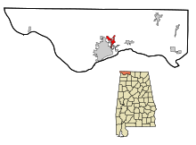 Lauderdale County Alabama beépített és be nem épített területek St. Florian Highlighted.svg