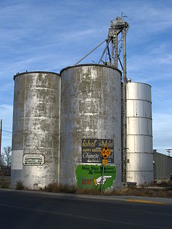 Prominent silos at the edge of the city