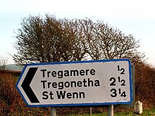 Road distance signs in the United Kingdom use miles. Leaving St. Columb - geograph.org.uk - 105130.jpg