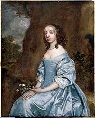 پیتر لیلی: Portrait of a Lady in Blue holding a Flower