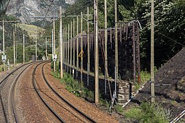 Après l'ancienne gare de La Praz et avant le tunnel des Grandes Murailles, vue en direction de Modane / Le Freney