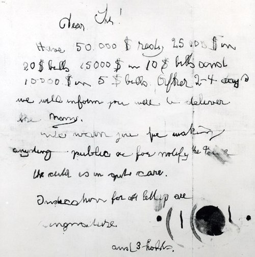 Ransom note left at the site of the Lindbergh kidnapping