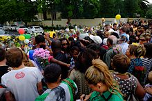 Members of the public paying their respects outside Mandela's Houghton home Madiba's house 3.jpg