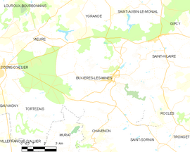 Mapa obce Buxières-les-Mines