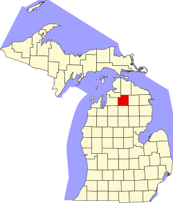 Kaart van Otsego County in Michigan