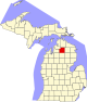 Michiganin kartta korostamalla Otsego County.svg