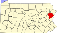 Map of Pensilvanija highlighting Monroe County