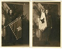 Marie Valterová se státní vlajkou a s vlajkou hnutí Věrný pes