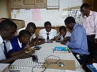 Students in a Tanzanian high school without electricity using RACHEL on a donated Raspberry Pi computer. Masekelo pi.jpg