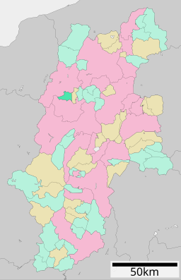 Matsukawas läge i Nagano prefektur Städer:      Signifikanta städer      Övriga städer Landskommuner:      Köpingar      Byar