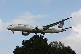 Boeing 787-9 arriving at London Heathrow Airport.