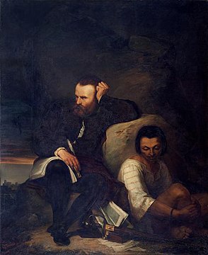 Camões in Macau, at his grotto. Painting by Francisco Augusto Metrass.