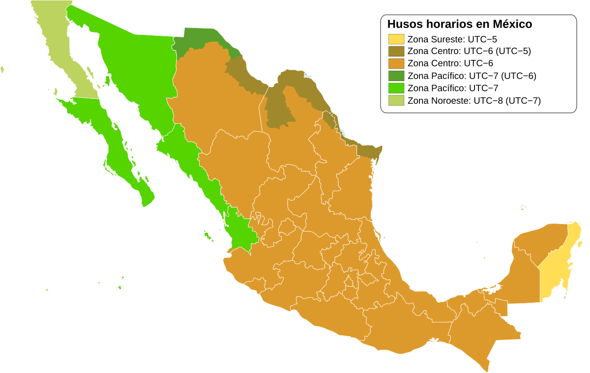 Husos horarios de México - Wikipedia, la enciclopedia libre