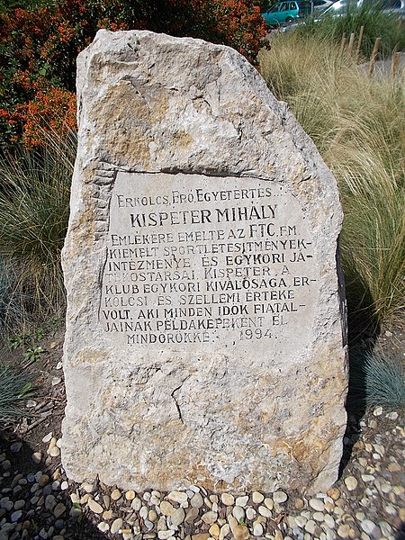 File:Mihály Kispéter memorial stone, FTC Népliget Sports Complex, 2016 Kőbánya.jpg