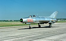 MiG-21F in Vietnam People's Air Force markings exhibited at the National Museum of the United States Air Force. Mikoyan-Gurevich MiG-21PF USAF.jpg