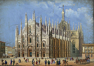 The Duomo di Milano in 1856. Caimo was organist here between 1580 and 1584. Milano Duomo 1856.jpg