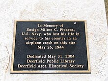 Pickens Memorial Plaque. Milton C. Pickens (memorial plaque).jpg