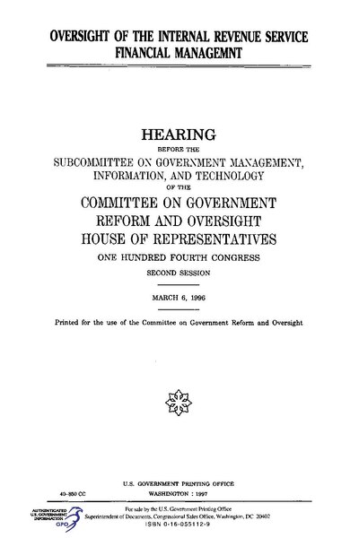 File:OVERSIGHT OF THE INTERNAL REVENUE SERVICE FINANCIAL MANAGEMENT (IA gov.gpo.fdsys.CHRG-104hhrg40850).pdf