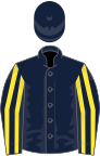 Dark blue, yellow striped sleeves