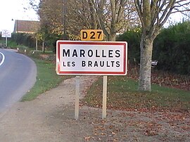 Marolles-les-Braultga kirish joyidagi yo'l belgisi