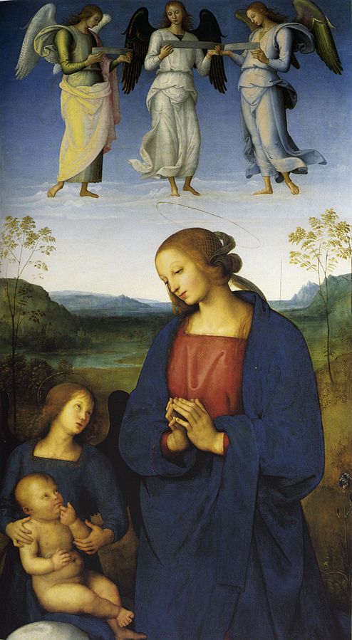 Pietro Perugino economized on this painting of the Virgin Mary (about 1500) by using azurite for the underpainting of the robe, then adding a layer of ultramarine on top