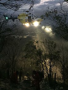 Helicopter rescue from Mount Cooroora during the 2015 race. Pomona King of the Mountain 2015 rescue.jpg