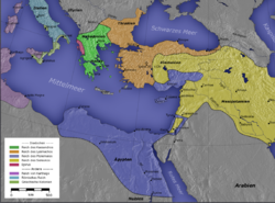 گستره پادشاهی بطلمیوسی در سال ۳۰۰ پیش از میلاد (رنگ آبی)