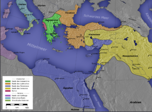 기원전 300년 때 프톨레마이오스 왕국 (파란색)