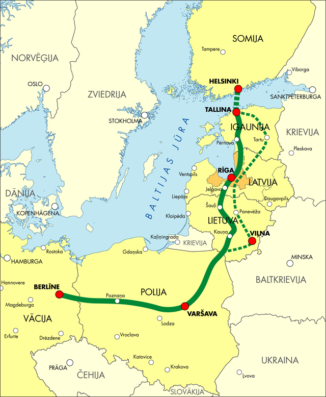 Proposed Rail Baltica route map, courtesy of the Ministry of Transport and Communication of the Republic of Latvia