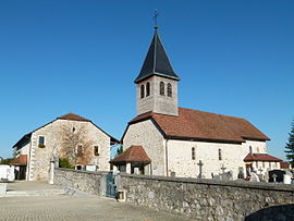 The town hall and church in Prévessin-Moëns