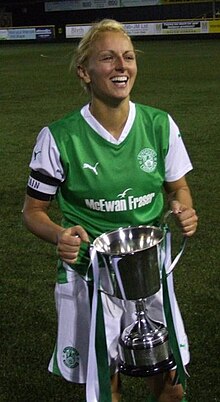 Hibs' Rhonda Jones with the Scottish Women's Cup trophy in 2010 Rhonda.Jones2.jpg