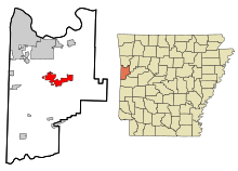 Sebastian County Arkansas Incorporated og Unincorporated områder Greenwood Highlighted.svg