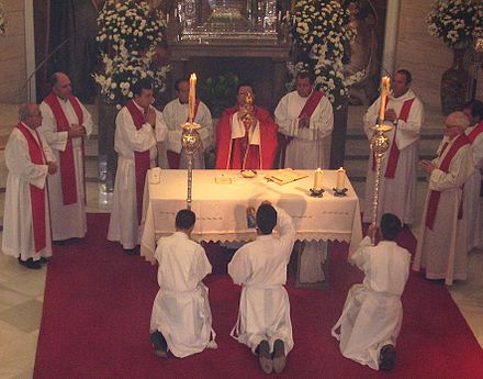 Catholic mass being celebrated versus populum in Jerez de la Frontera, Spain