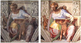Daniel, before and after the restoration Sistine Chapel Daniel beforandafter.jpg