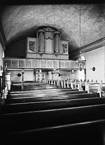 Interiör mot väster med orgelfasaden efter restaurering 1929.