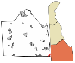 Placering af Fenwick Island i Sussex County, Delaware.