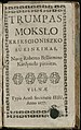 TRUMPAS MOKSŁO KRIKSCIONISZKO SURINKIMAS Nuog Roberto Bellármino Kárdynoło páráśitas (in Lithuanian language), Vilnius, 1677.jpg