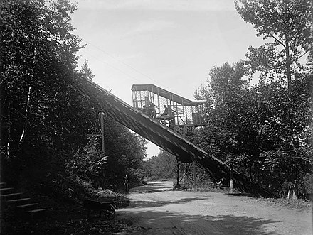 The funicular crossing the Mount Royal park trail. The Incline Mt Royal Park Montreal 1900.jpg