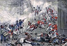 Swiss Guards on the grand staircase of the palace during the storming of the Tuileries Tuileries Henri Motte.jpg