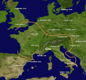 European train distances from Turin, as of sep...