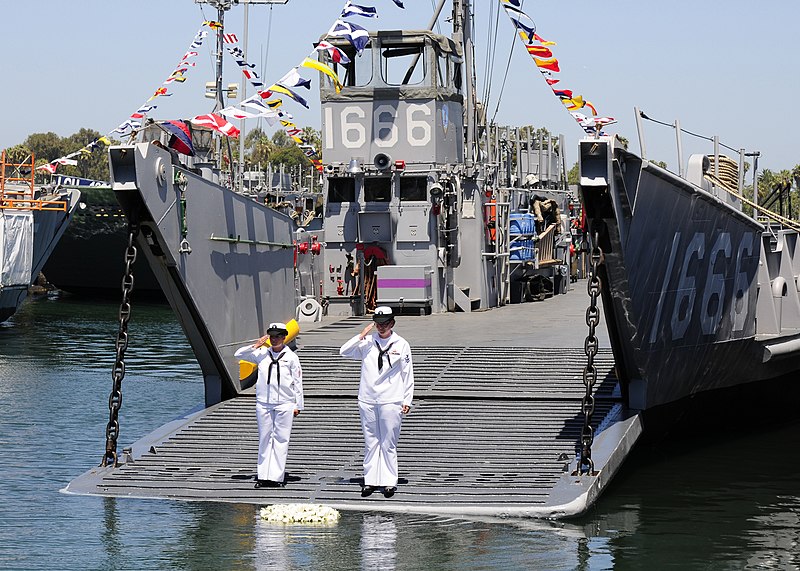 File:US Navy 110527-N-NN178-071 Sailors render honors after laying a wreath during a memorial service for Landing Craft Utility (LCU) 1500.jpg